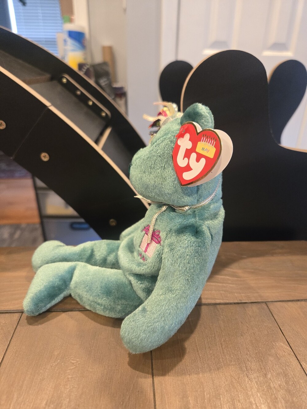 Ty Beanie Baby Teal May Birthday Bear Iridescent Party Hat Vintage Y2k 2002 New - Picture 2 of 5
